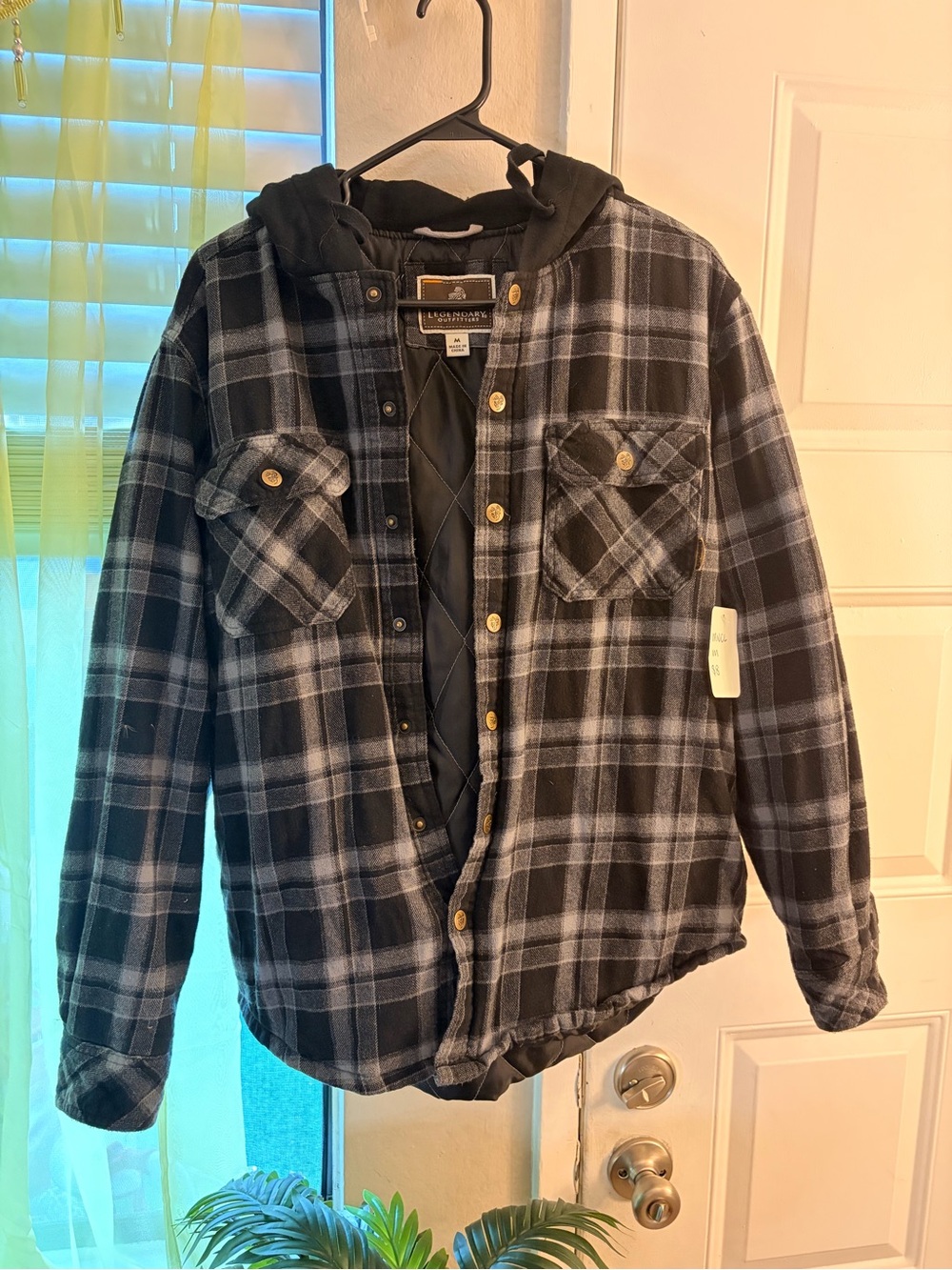 & Other Stories Black and Gray Quilted Plaid Hooded Shacket